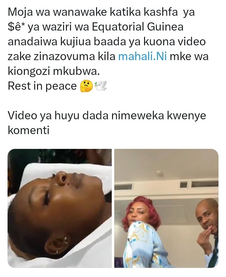 Mwanamke Ajiua Baada ya Video Kuvuja Kwenye Kashfa ya Waziri - Baltasar Ebang Engonga